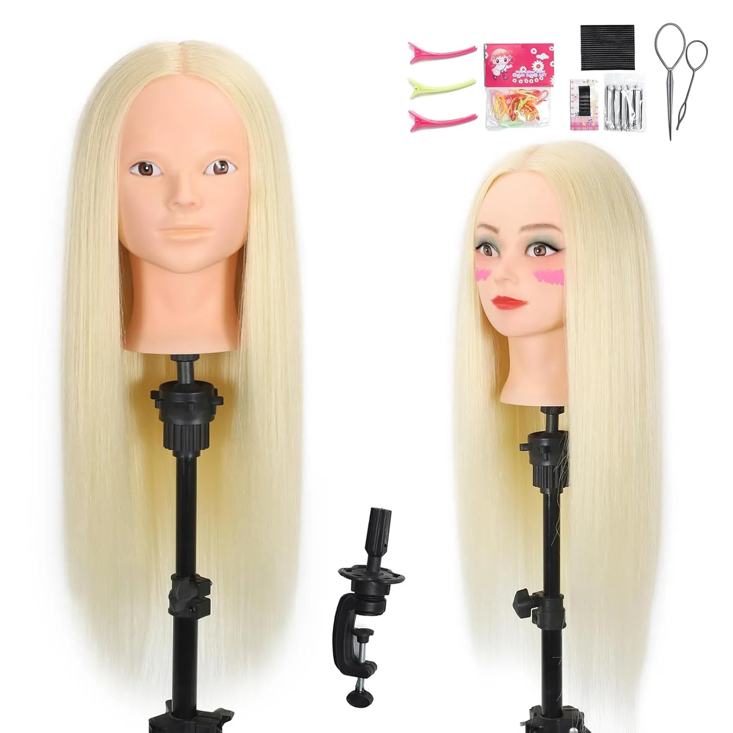 Mannequin Head 70% Real Hair Cosmetology Mannequin Doll Head for Makeup Practice(No Makeup 613#)