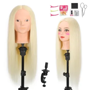 Mannequin Head 70% Real Hair Cosmetology Mannequin Doll Head for Makeup Practice(No Makeup 613#)