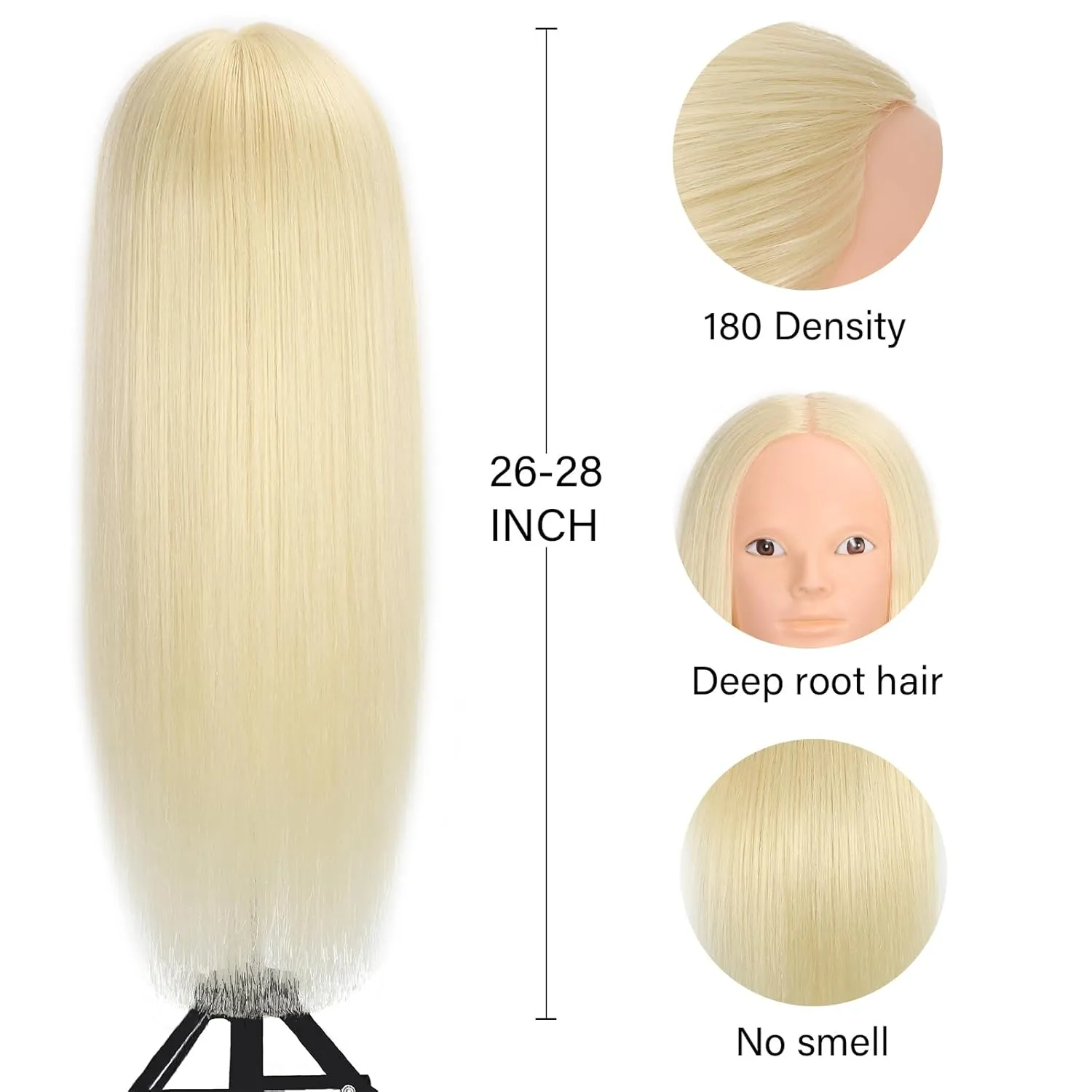 Mannequin Head 70% Real Hair Cosmetology Mannequin Doll Head for Makeup Practice(No Makeup 613#)