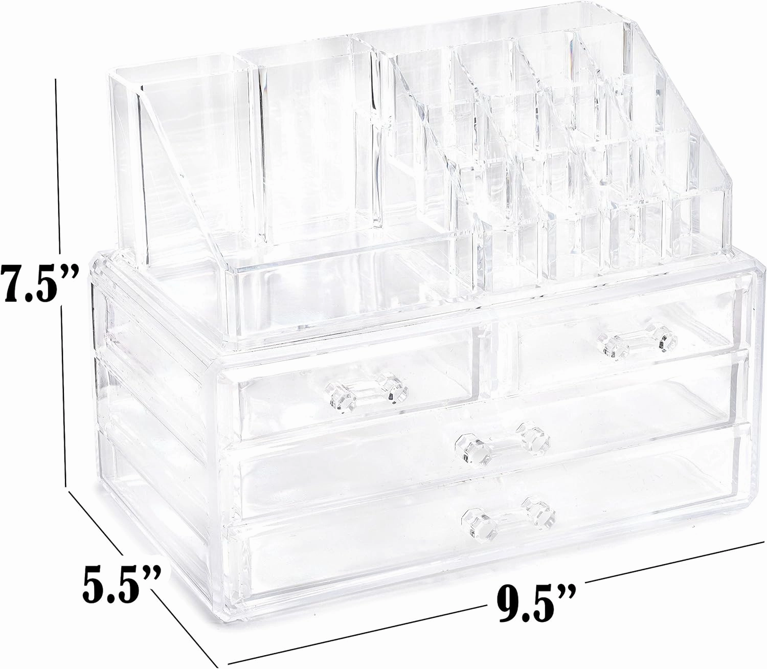 Masirs Clear Makeup Organizer – 16-Compartment Cosmetic and Jewelry Holder, 4-Drawer Vanity Storage, Elegant Clear Design for Makeup and Accessories