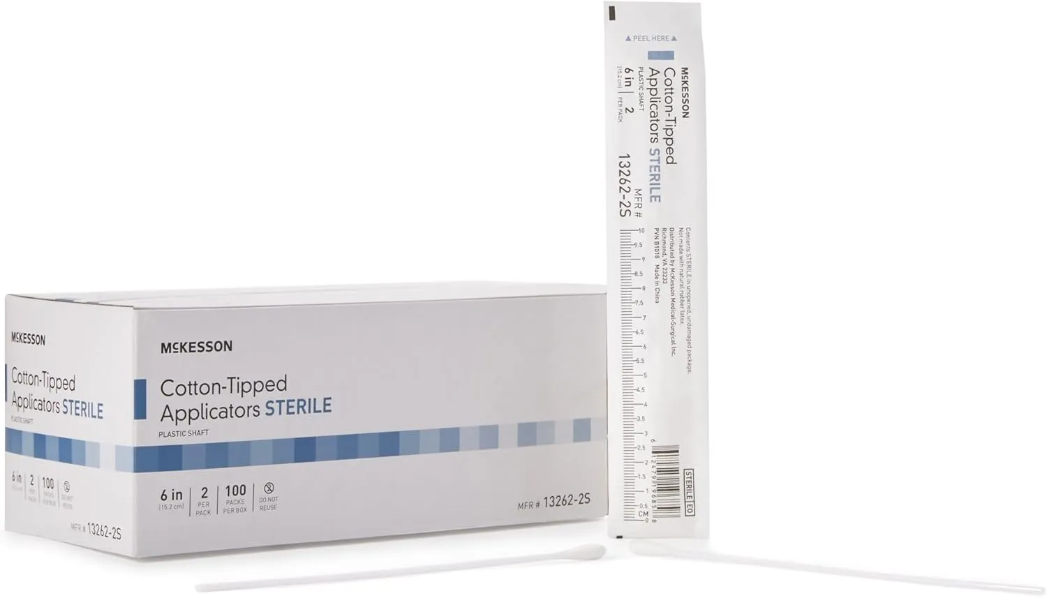 McKesson Cotton Tipped Applicator, 6 in [200 Count] Long Sterile Medical Swabs, Individually Wrapped, Plastic Shaft