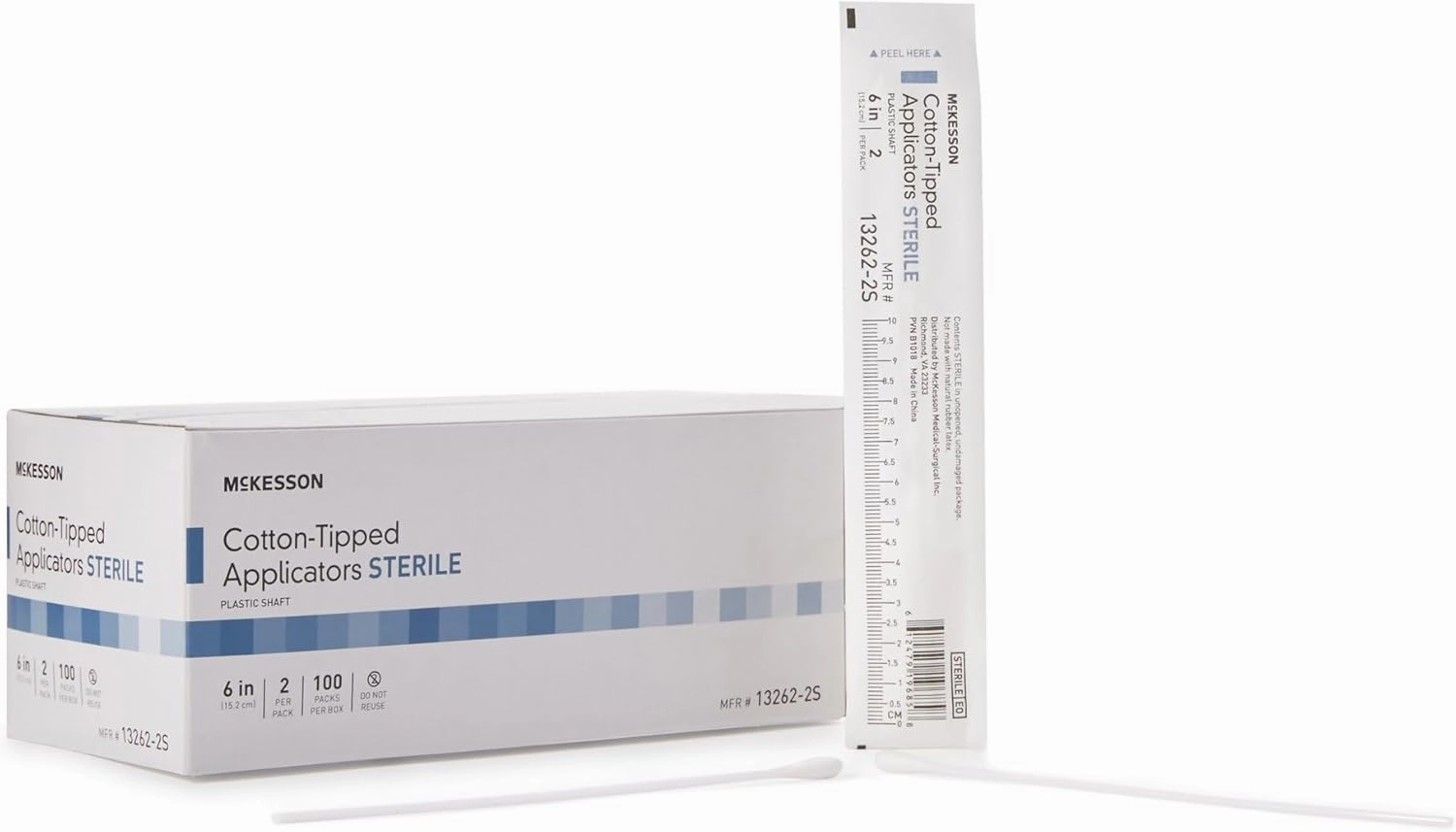 McKesson Cotton Tipped Applicator, 6 in [200 Count] Long Sterile Medical Swabs, Individually Wrapped, Plastic Shaft
