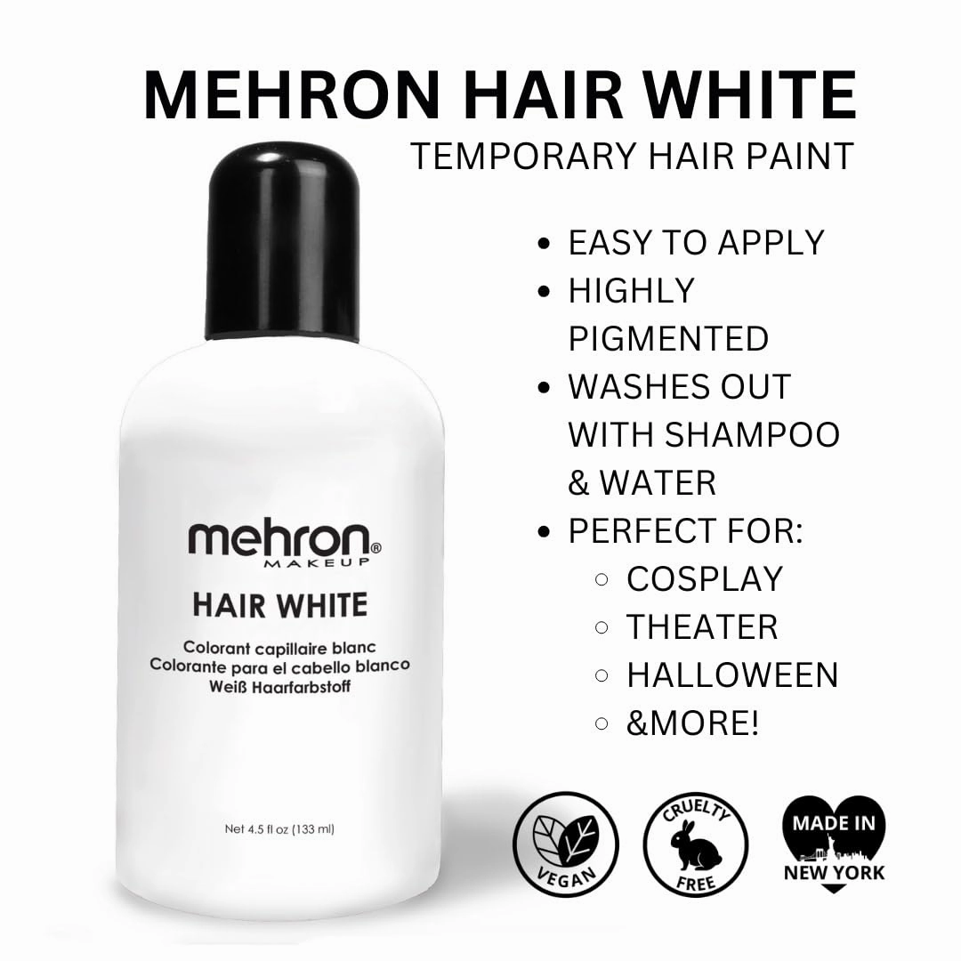 Mehron Makeup Hair White | Washable Hair Dye | Temporary Color for Theatre, Cosplay, & Halloween 4.5 oz (133 ml) (White)