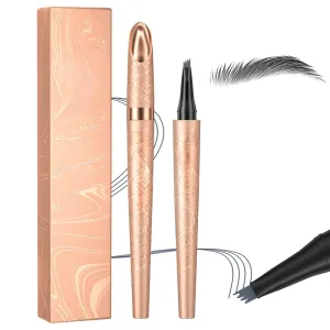 Microblading Eyebrow Pencil, 2025 New 3D Waterproof 4 Tip Microblading Eyebrow Pen, Natural Gap Filling Eyebrow Makeup Long-Lasting Fine Stroke Eye Brow Pen for Women (Gray)