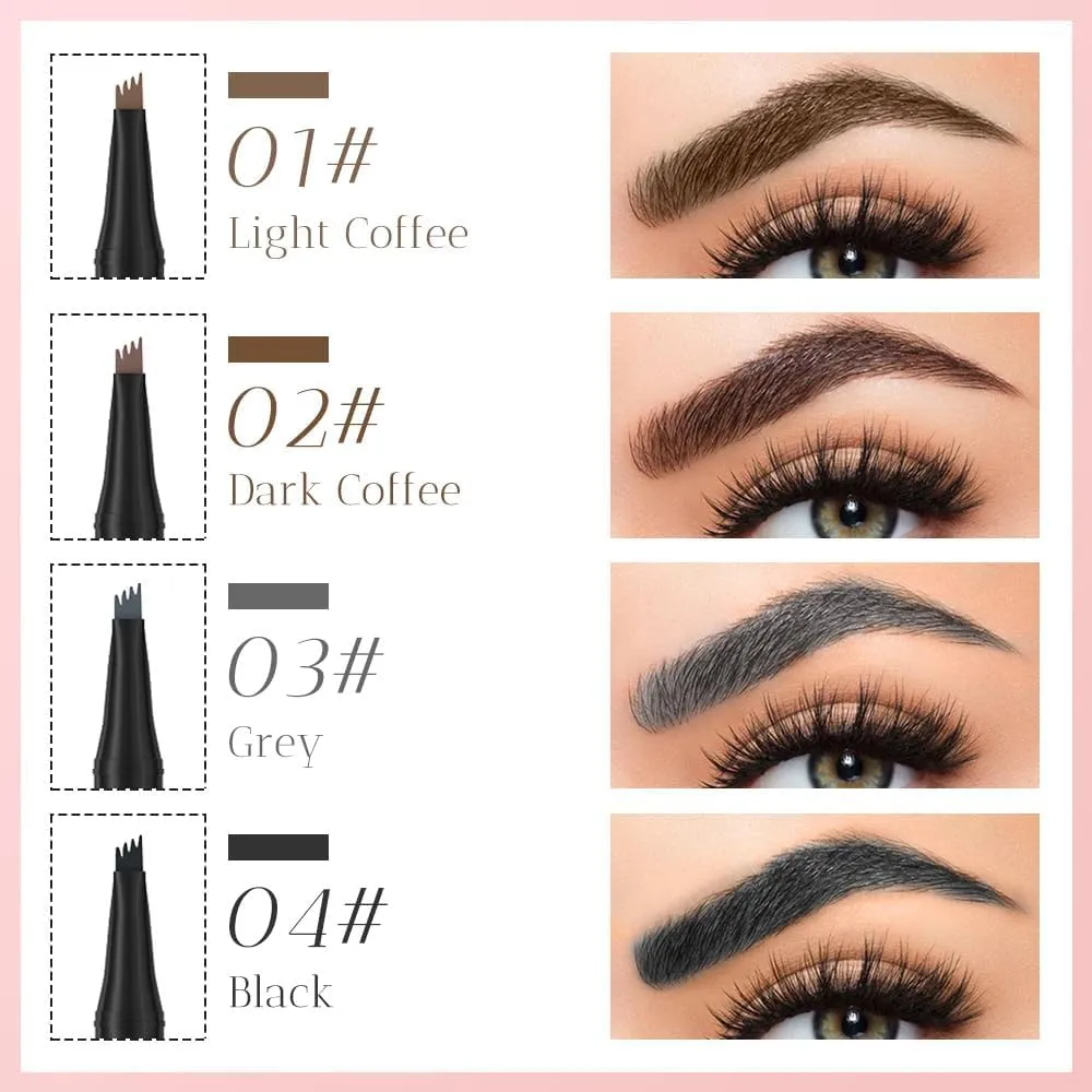 Microblading Eyebrow Pencil, 2025 New 3D Waterproof 4 Tip Microblading Eyebrow Pen, Natural Gap Filling Eyebrow Makeup Long-Lasting Fine Stroke Eye Brow Pen for Women (Gray)