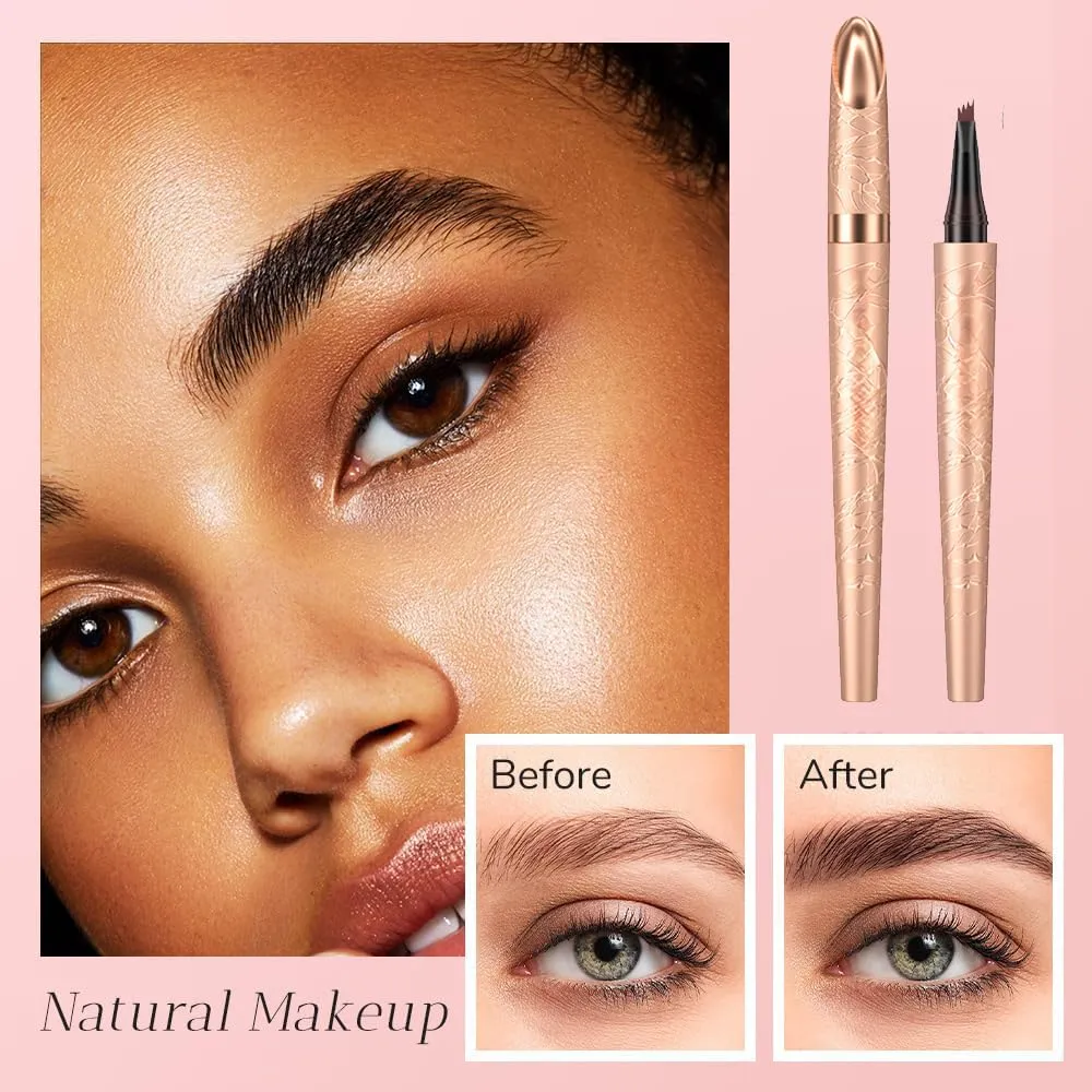 Microblading Eyebrow Pencil, 2025 New 3D Waterproof 4 Tip Microblading Eyebrow Pen, Natural Gap Filling Eyebrow Makeup Long-Lasting Fine Stroke Eye Brow Pen for Women (Gray)