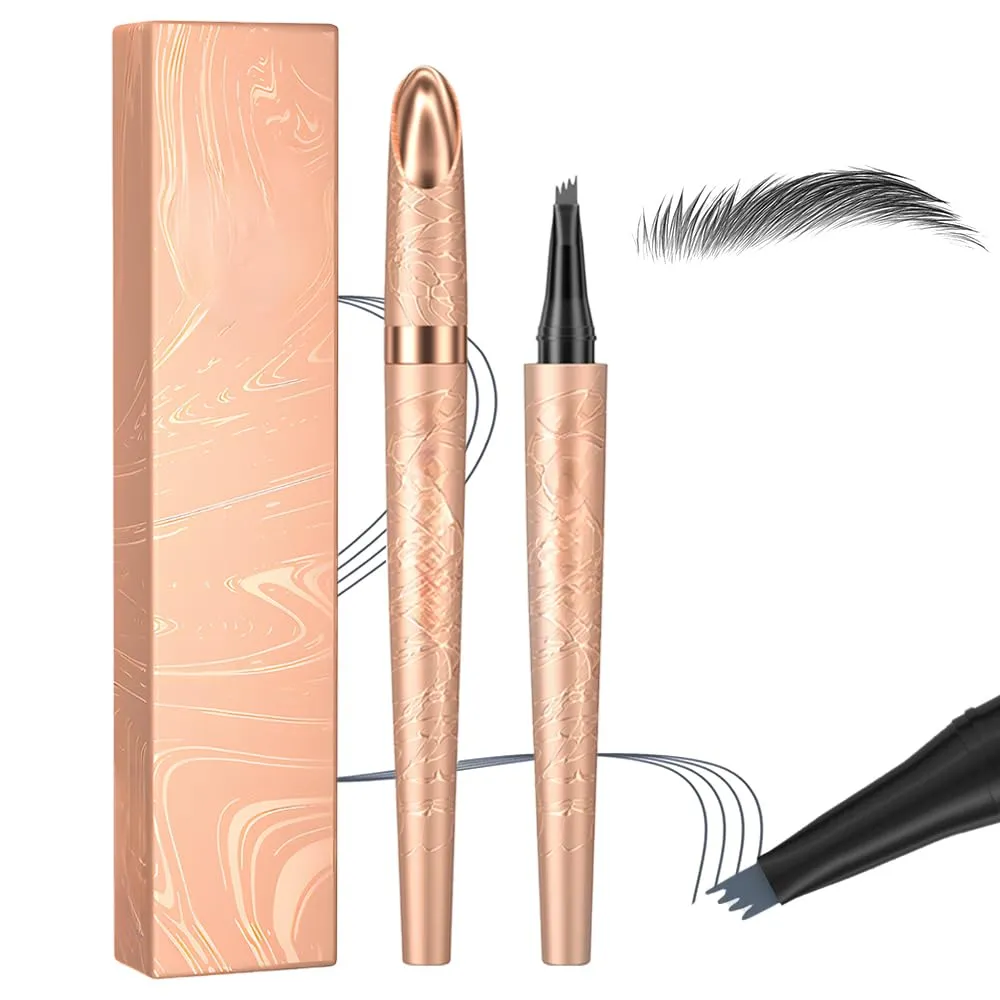 Microblading Eyebrow Pencil, 2025 New 3D Waterproof 4 Tip Microblading Eyebrow Pen, Natural Gap Filling Eyebrow Makeup Long-Lasting Fine Stroke Eye Brow Pen for Women (Gray)
