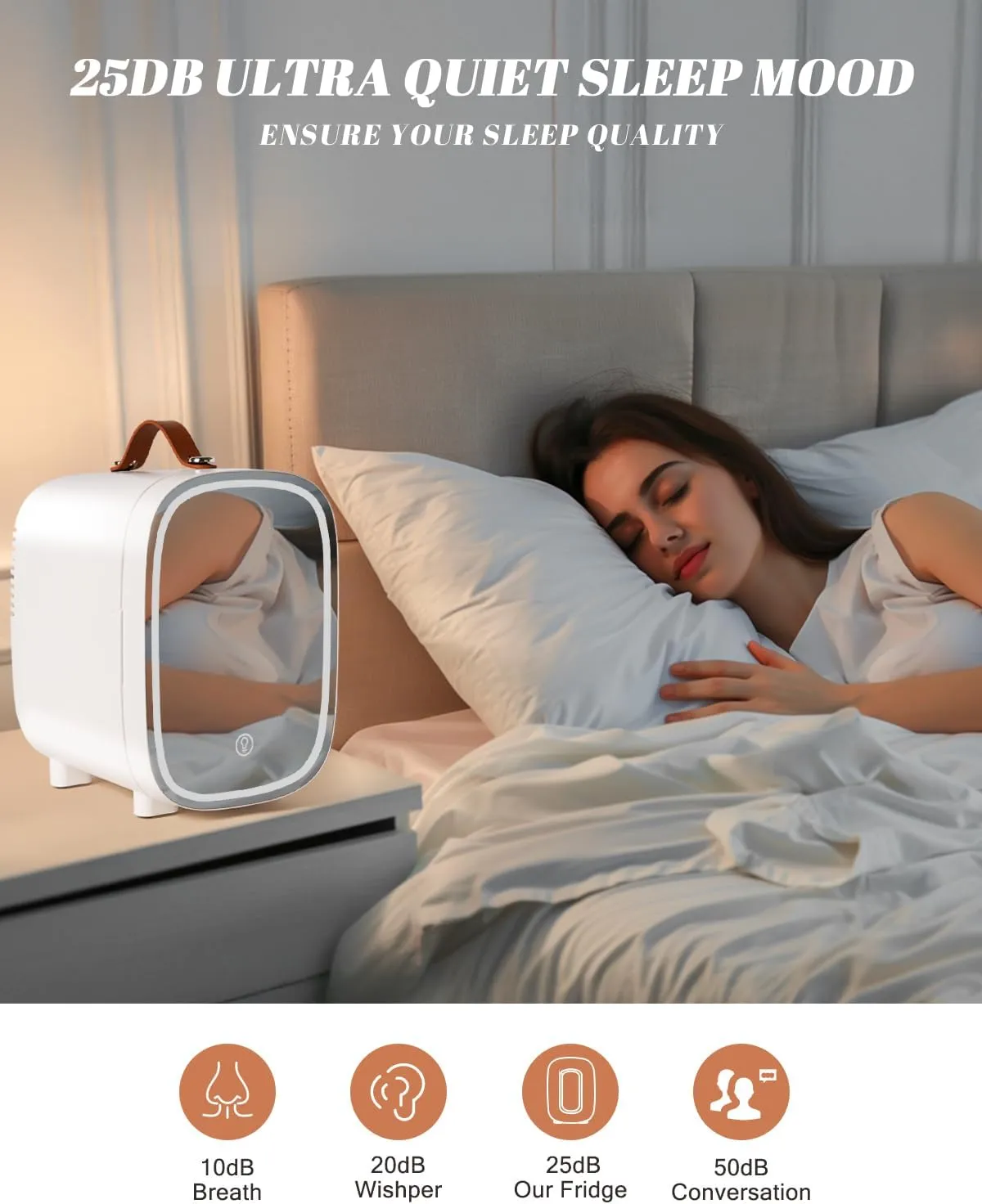 Mini Fridge for Bedroom, 4 Liter/6 Can Skincare Fridge With LED Mirror,12v AC/DC Cooler & Warmer Portable Small Refrigerator for Drinks, Makeup, Dorm, Office and Car(White)