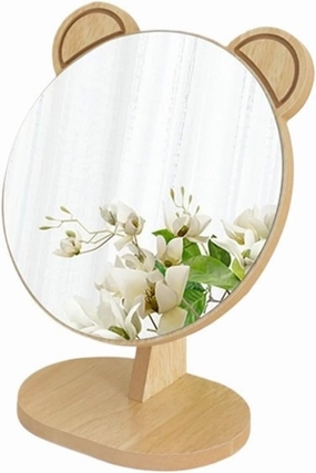 Mirror Wooden Desktop Cute Makeup Mirror High-end Single-Sided Dressing Mirror Student Dormitory Desktop Mirror Portable