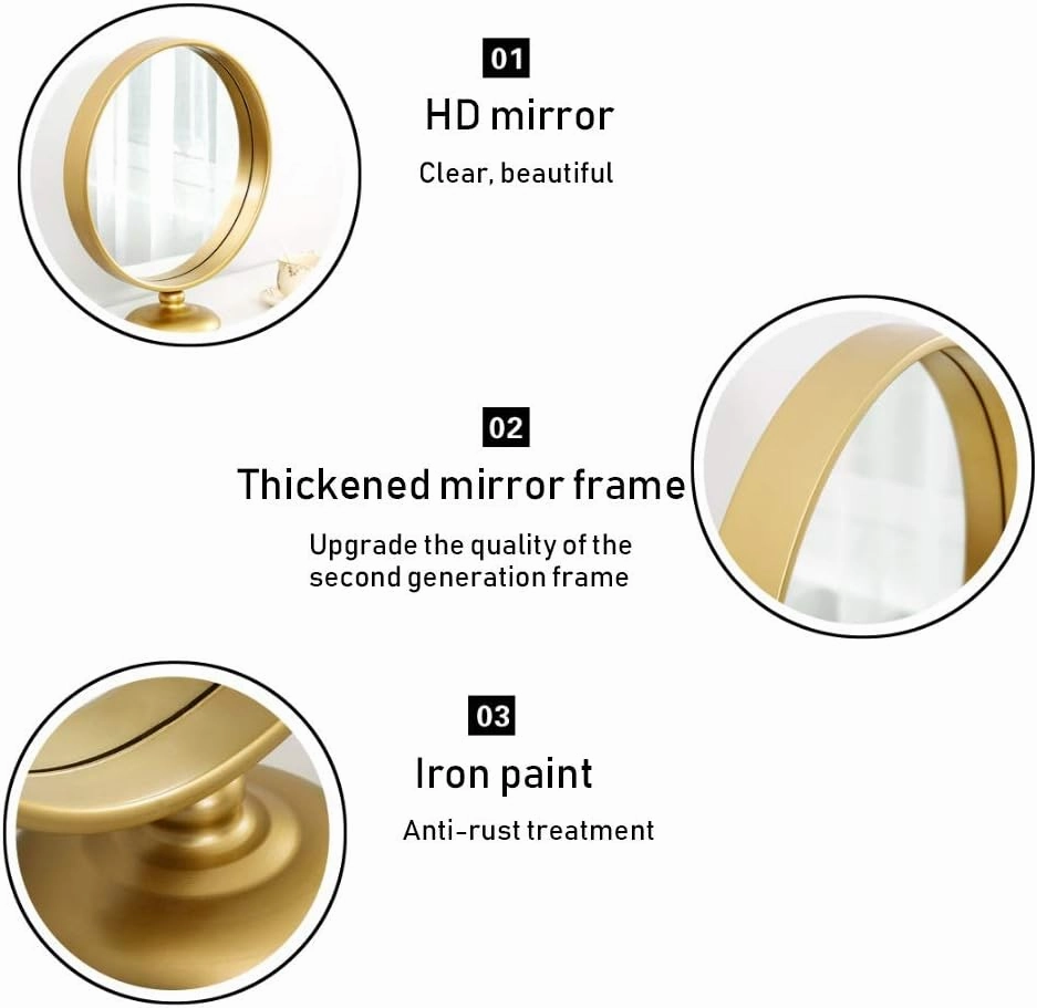 Mirrors Cosmetic with Stand， Metal Framed Modern High Definition Makeup Dressing Table Magnify Lighted Tabletop Tabletop (Color : Gold， Size : A)