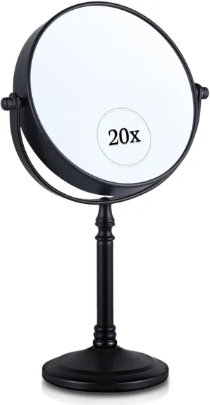 MIRRORVANA 20X Magnified Makeup Mirror with Stand - Double Sided 20x and 1x Cosmetic Mirror for Make Up Desk, Dressing Table, Bathroom Countertop - 6" Wide & 12" Tall (Black)