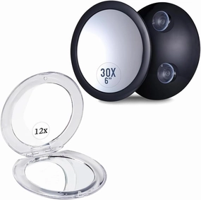 MIRRORVANA 12X/1X Square Double Sided Magnifying Mini Compact Makeup Mirror for Travel - Portable, Handheld & 30X Magnifying Makeup Mirror - Stick On, Ultra Portable Travel Cosmetic Mirror Bundle