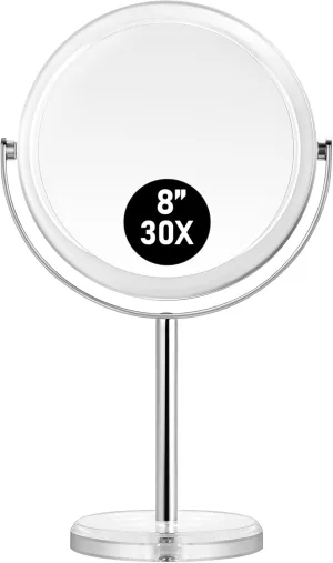 MIYADIVA Makeup Mirror, 30X Magnifying Mirror for Desk, Double-Sided Vanity Mirror with Stand, Travel Makeup Mirror 8 in