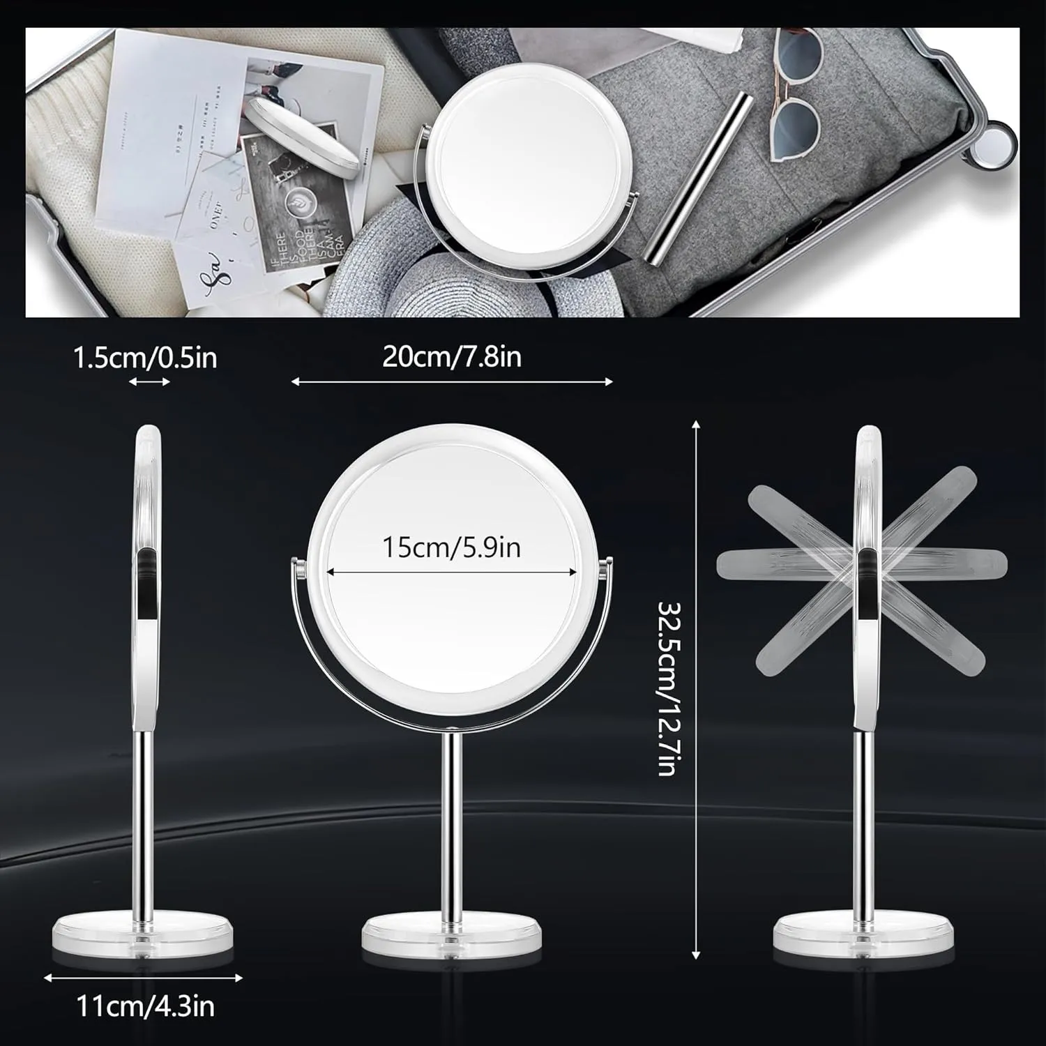 MIYADIVA Makeup Mirror, 30X Magnifying Mirror for Desk, Double-Sided Vanity Mirror with Stand, Travel Makeup Mirror 8 in