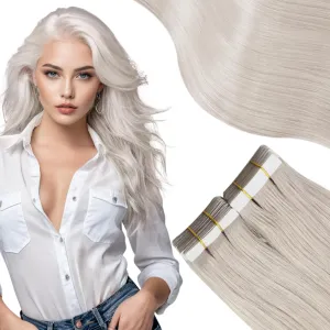 Moresoo Tape Hair Extensions Human Hair 20 Inch Blonde Tape in Extensions Real Human White Blond Hair Extensions Glue in 20 Pieces/50g #60A