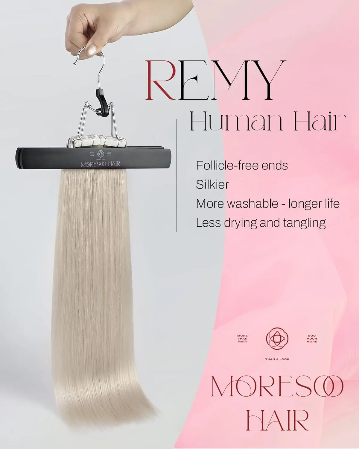 Moresoo Tape Hair Extensions Human Hair 20 Inch Blonde Tape in Extensions Real Human White Blond Hair Extensions Glue in 20 Pieces/50g #60A