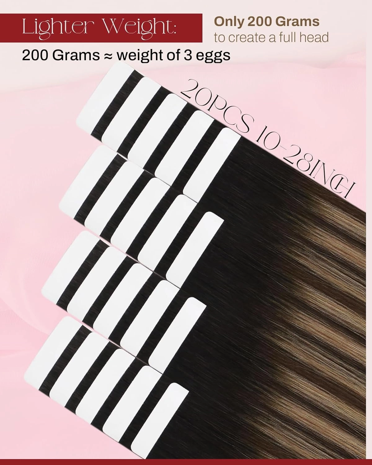 Moresoo Tape in Hair Extensions Human Hair Balayage Real Hair Tape Hair Extensions Black to Dark Brown with Golden Brown Human Hair Glue in Fashion Seamless 18 Inch 20Pcs/50g #1B/4/14