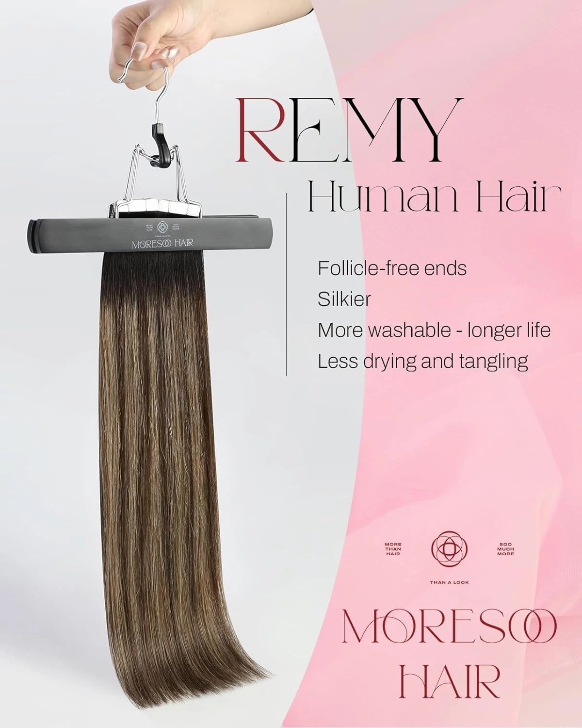 Moresoo Tape in Hair Extensions Human Hair Balayage Real Hair Tape Hair Extensions Black to Dark Brown with Golden Brown Human Hair Glue in Fashion Seamless 18 Inch 20Pcs/50g #1B/4/14