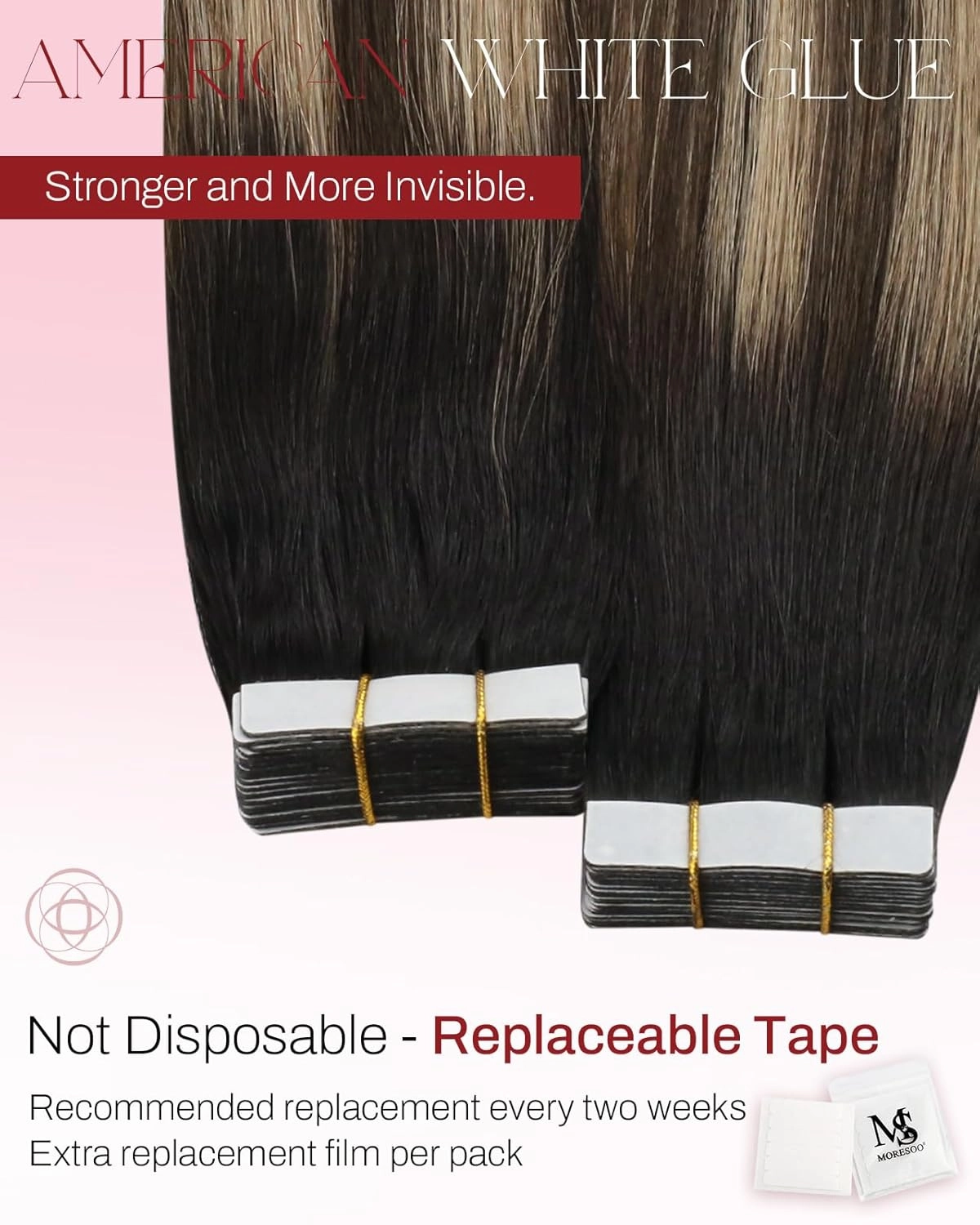Moresoo Tape in Hair Extensions Human Hair Balayage Real Hair Tape Hair Extensions Black to Dark Brown with Golden Brown Human Hair Glue in Fashion Seamless 18 Inch 20Pcs/50g #1B/4/14