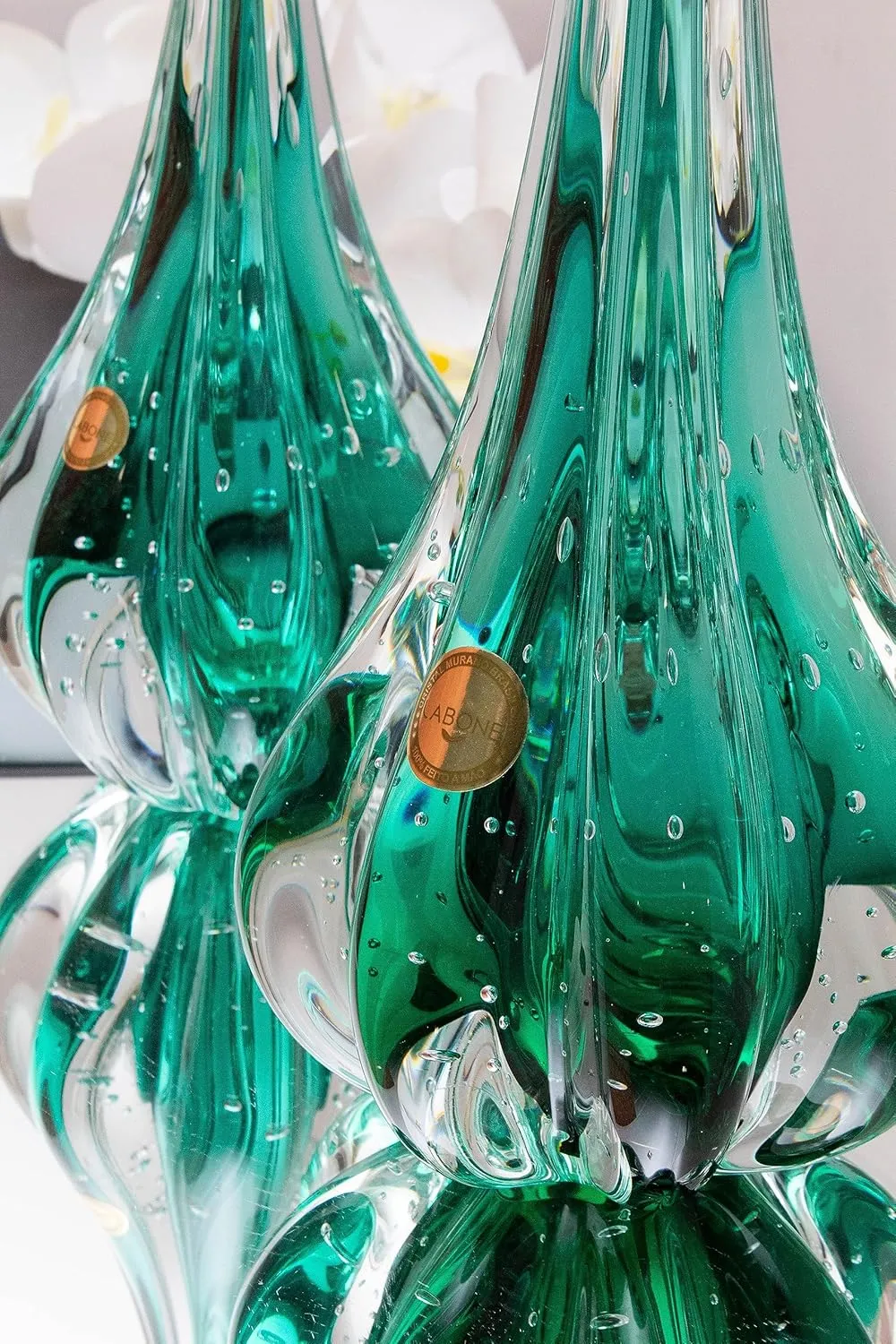 Murano-Style Large Drop, Model Fenix (Green) | 13.78" Tall Hand-Blown Decorative Glass Centerpiece | Distinctive Table Accent for Home Decor | by Cristais Labone