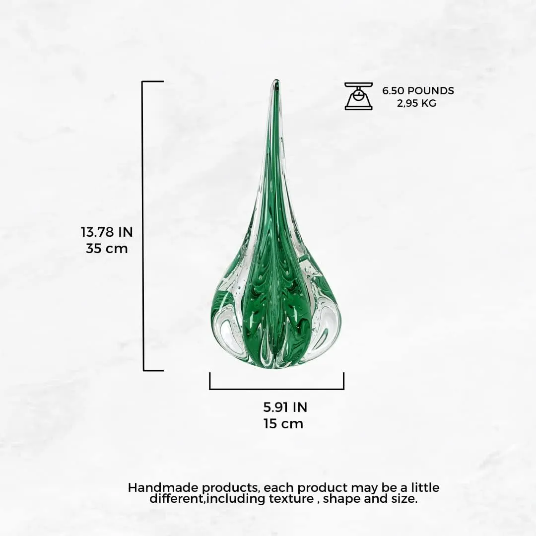 Murano-Style Large Drop, Model Fenix (Green) | 13.78" Tall Hand-Blown Decorative Glass Centerpiece | Distinctive Table Accent for Home Decor | by Cristais Labone