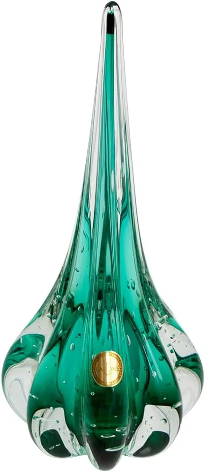 Murano-Style Large Drop, Model Fenix (Green) | 13.78" Tall Hand-Blown Decorative Glass Centerpiece | Distinctive Table Accent for Home Decor | by Cristais Labone