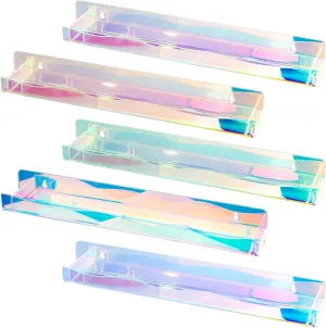 Nail Polish Wall Rack Iridescent Acrylic Floating Shelves 15 Inch 6 Pack Kids Bookshelf Tattoo Ink Essential Oils Figurine Display Shelf Spice Rack for Salons Retailers Home