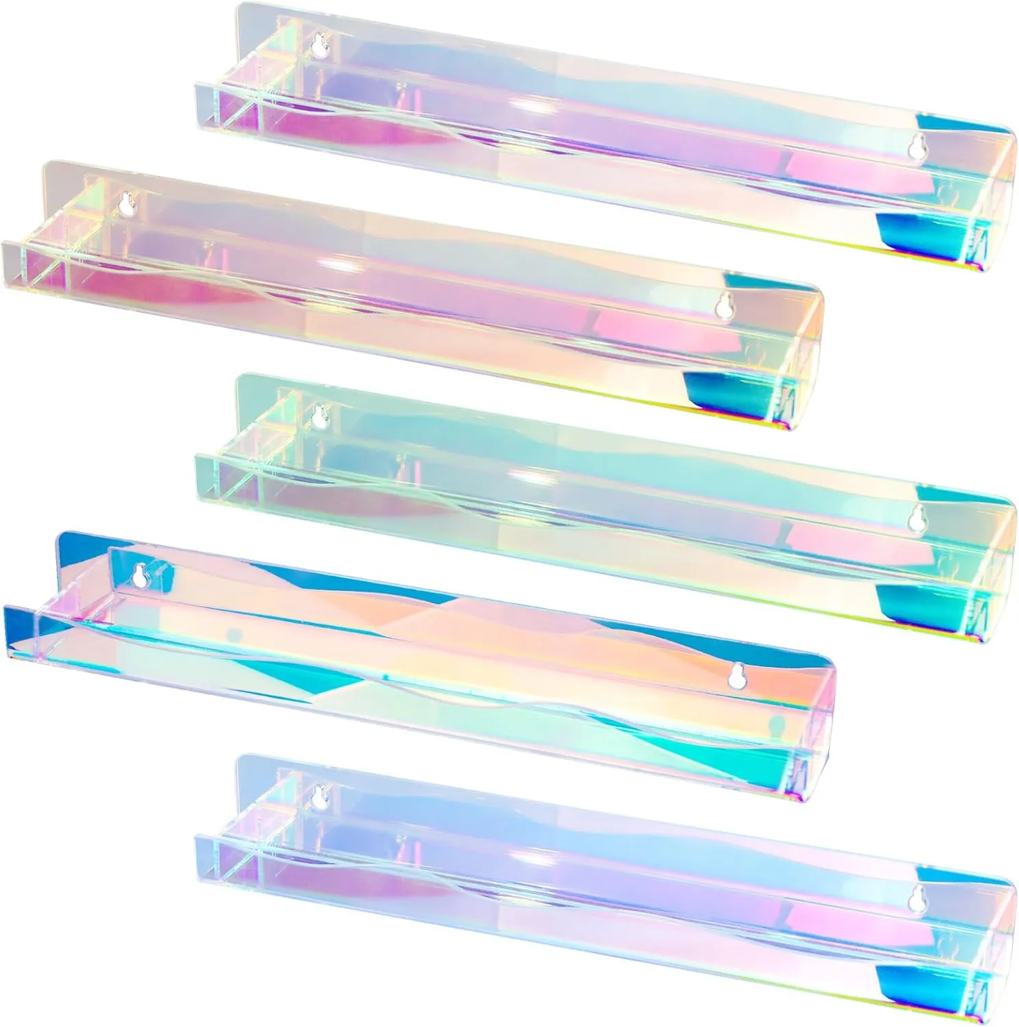 Nail Polish Wall Rack Iridescent Acrylic Floating Shelves 15 Inch 6 Pack Kids Bookshelf Tattoo Ink Essential Oils Figurine Display Shelf Spice Rack for Salons Retailers Home