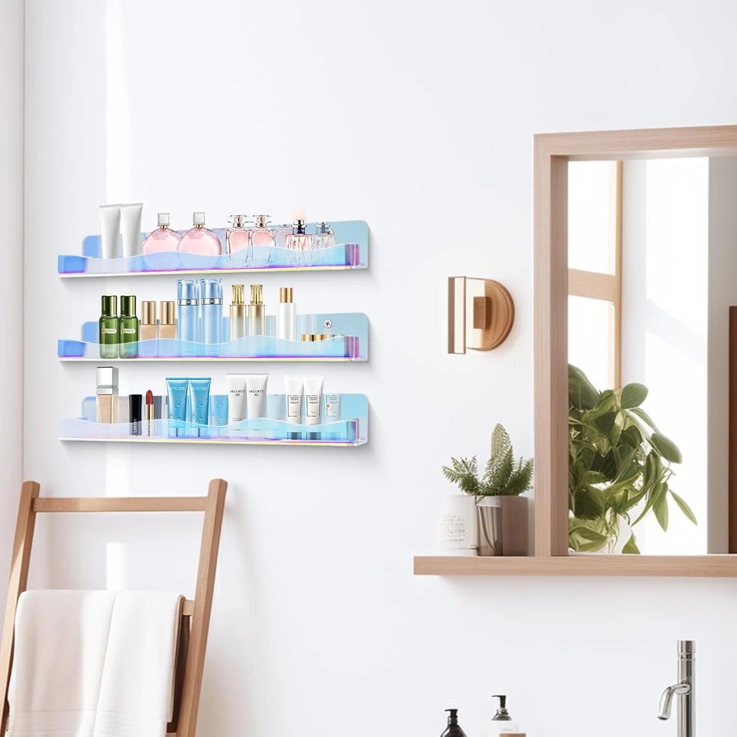 Nail Polish Wall Rack Iridescent Acrylic Floating Shelves 15 Inch 6 Pack Kids Bookshelf Tattoo Ink Essential Oils Figurine Display Shelf Spice Rack for Salons Retailers Home