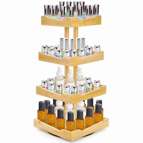 Nail Polish Organizer, 4 Tier Bamboo Stand Essential Oil Display Rack for 120-212 Bottles, 360° Rotating Large Capacity Cosmetics Storage Shelf Holder for Home Spa, Business Salon