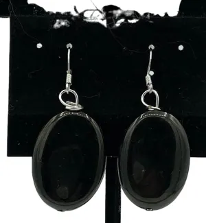 Natural Jette Gemstone Oval Beaded Sterling Silver Dangle Earrings