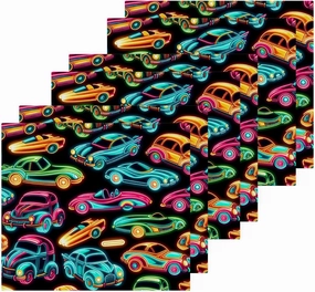Neon Cars Washcloths Towels, Highly Absorbent and Soft Cotton Face Cloths, 6 Pack Quick Dry Wash Cloths - 12 X 12 Inches