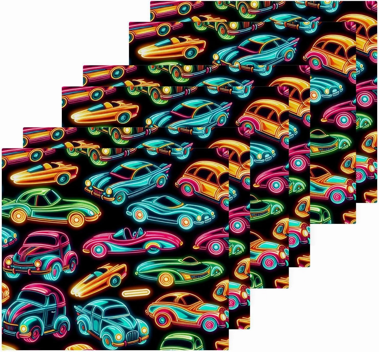 Neon Cars Washcloths Towels, Highly Absorbent and Soft Cotton Face Cloths, 6 Pack Quick Dry Wash Cloths - 12 X 12 Inches
