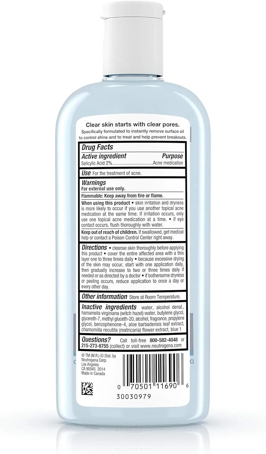 Neutrogena Clear Pore Oil-Eliminating Facial Astringent with 2% Salicylic Acid Acne Medication and Witch Hazel, Pore Clearing Treatment for Acne-Prone Skin, Helps Control Shine, 8 fl. oz, 6 Pack