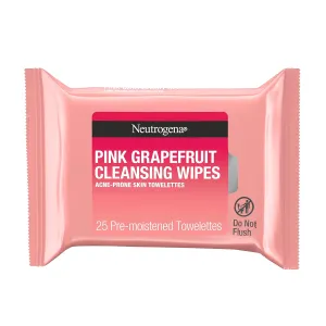 Neutrogena Oil Free Facial Cleansing Makeup Wipes with Pink Grapefruit, Disposable Acne Face Towelettes to Remove Dirt, Oil, and Makeup for Acne Prone Skin, 25 ct (Pack of 6)