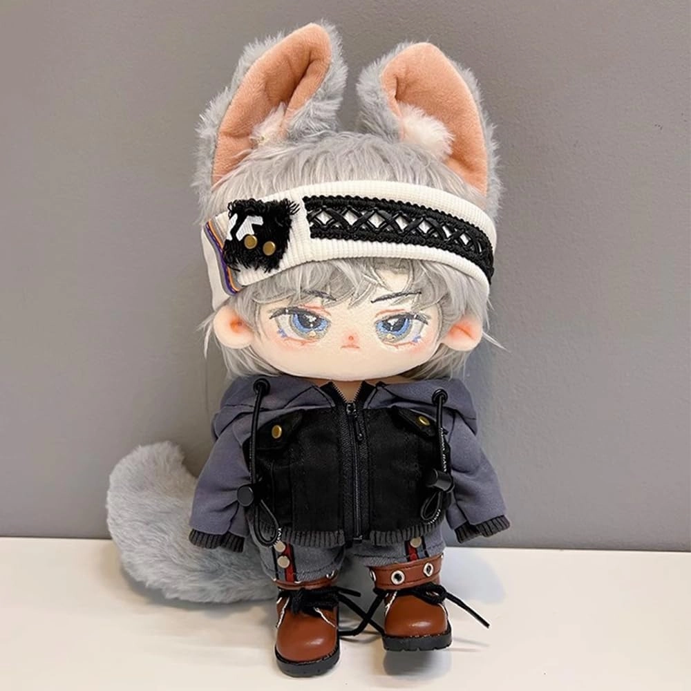 niannyyhouse Rabbit Ears Boy Stuffed Body Tail 20cm Plush Doll Wearable Clothing (9-with Skeleton)