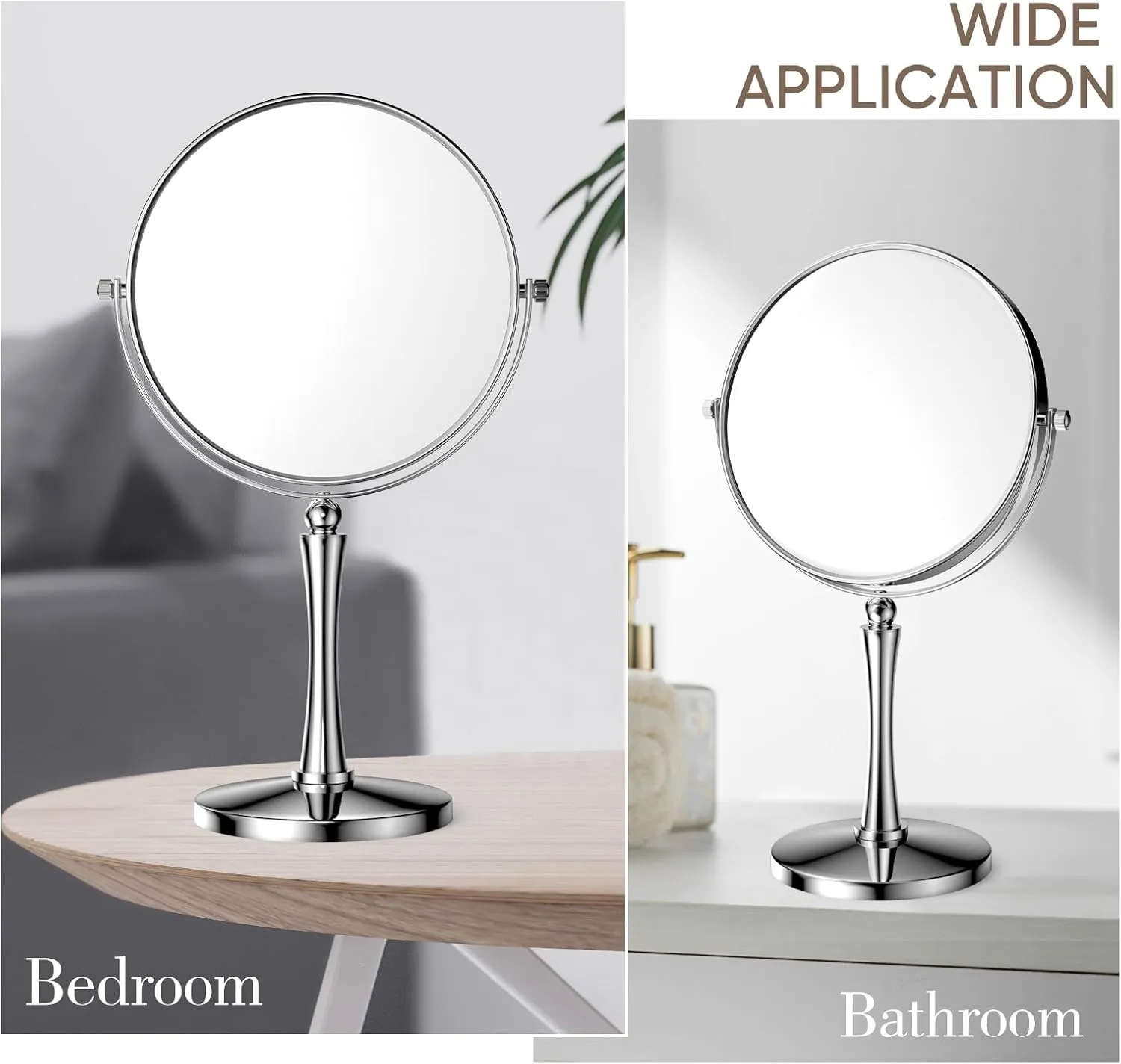Nicesail 8” Desk Vanity Mirror, Personal Makeup Mirror Double-Sided with 1X/10X Magnification Magnified Mirror, Makeup Mirror for Home Hotel Desktop, Small Vanity Mirror, Chrome 10X