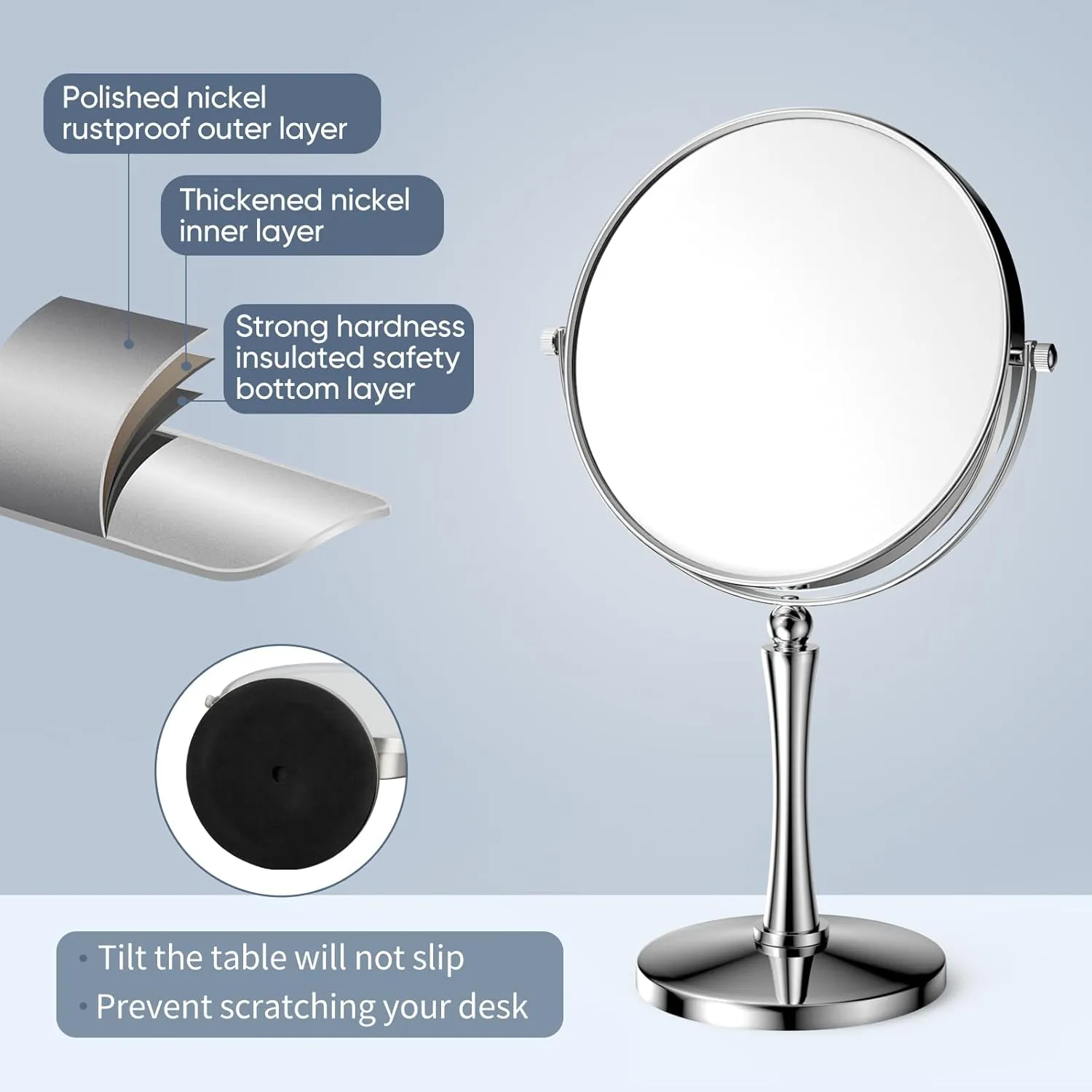 Nicesail 8” Desk Vanity Mirror, Personal Makeup Mirror Double-Sided with 1X/10X Magnification Magnified Mirror, Makeup Mirror for Home Hotel Desktop, Small Vanity Mirror, Chrome 10X