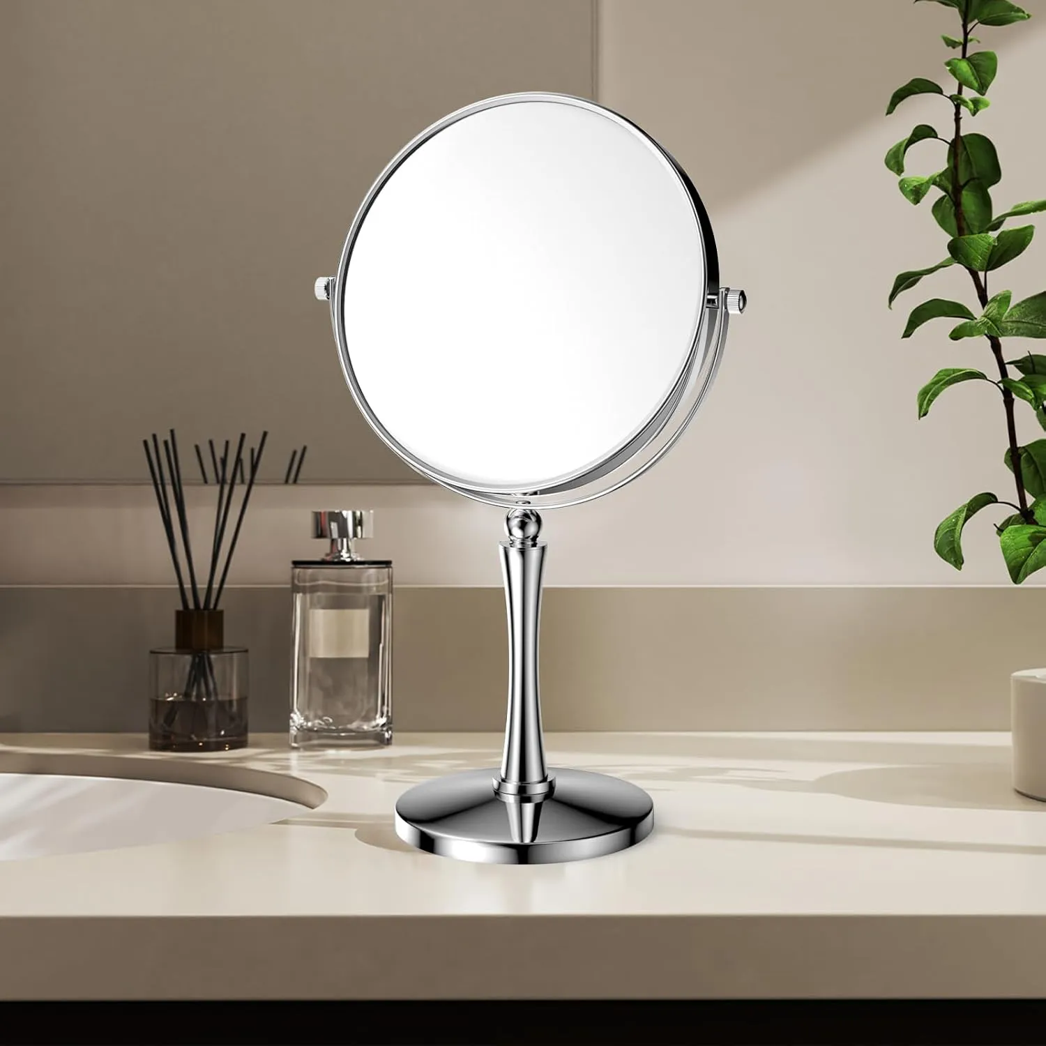 Nicesail 8” Desk Vanity Mirror, Personal Makeup Mirror Double-Sided with 1X/10X Magnification Magnified Mirror, Makeup Mirror for Home Hotel Desktop, Small Vanity Mirror, Chrome 10X