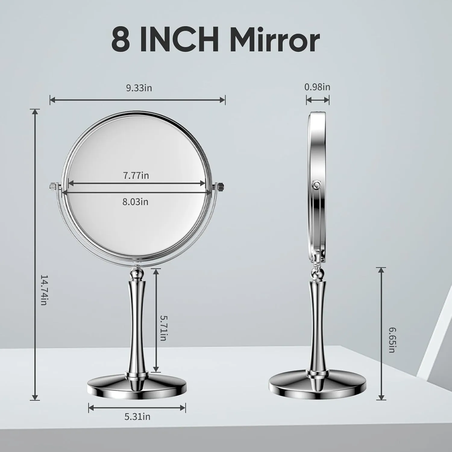 Nicesail 8” Desk Vanity Mirror, Personal Makeup Mirror Double-Sided with 1X/10X Magnification Magnified Mirror, Makeup Mirror for Home Hotel Desktop, Small Vanity Mirror, Chrome 10X