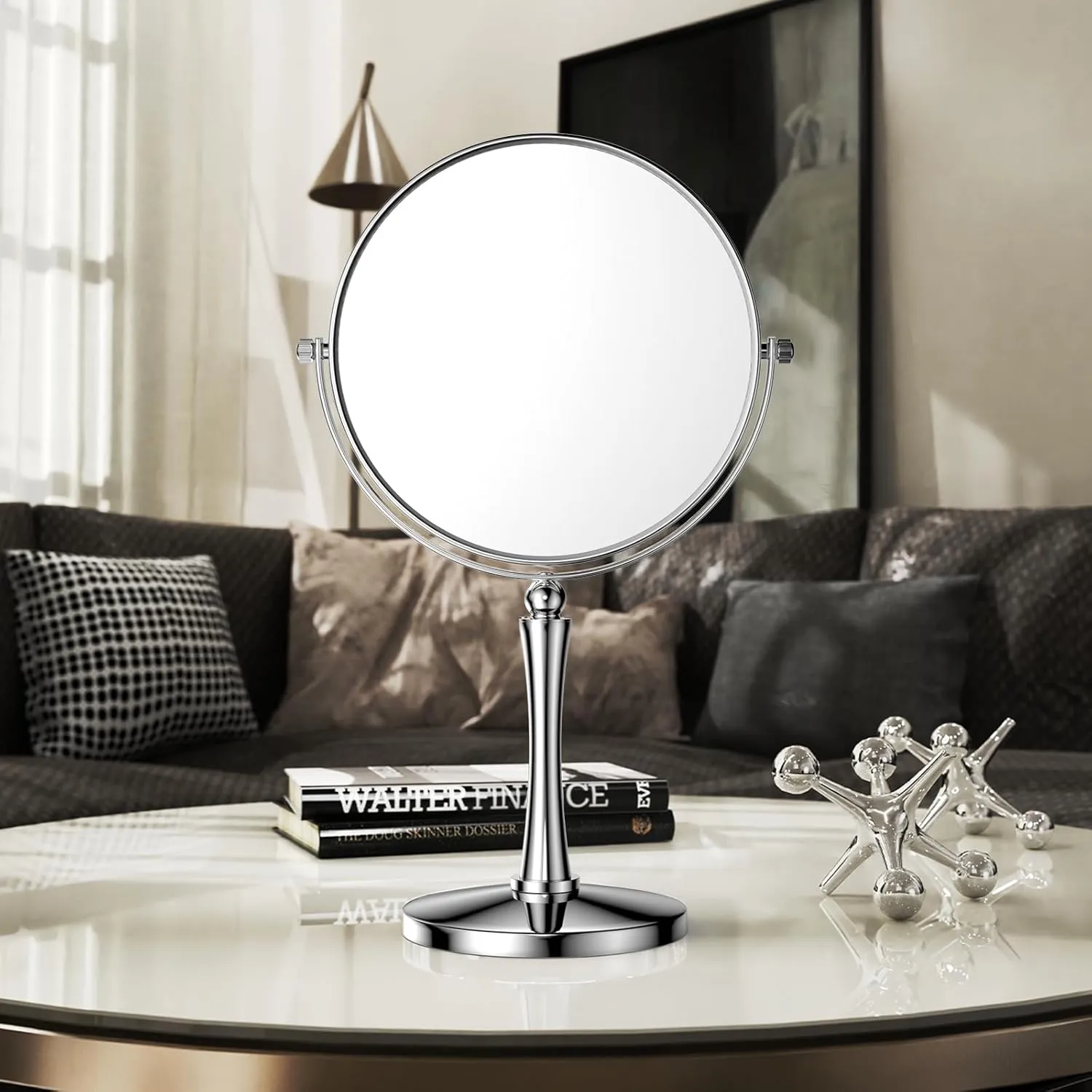 Nicesail 8” Desk Vanity Mirror, Personal Makeup Mirror Double-Sided with 1X/10X Magnification Magnified Mirror, Makeup Mirror for Home Hotel Desktop, Small Vanity Mirror, Chrome 10X