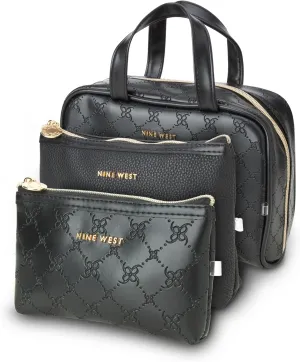 Nine West Women's Toiletries Bag - Travel Makeup and Toiletries Matching Accessories Set - Makeup Organizer Case Set, Size One Size, Black