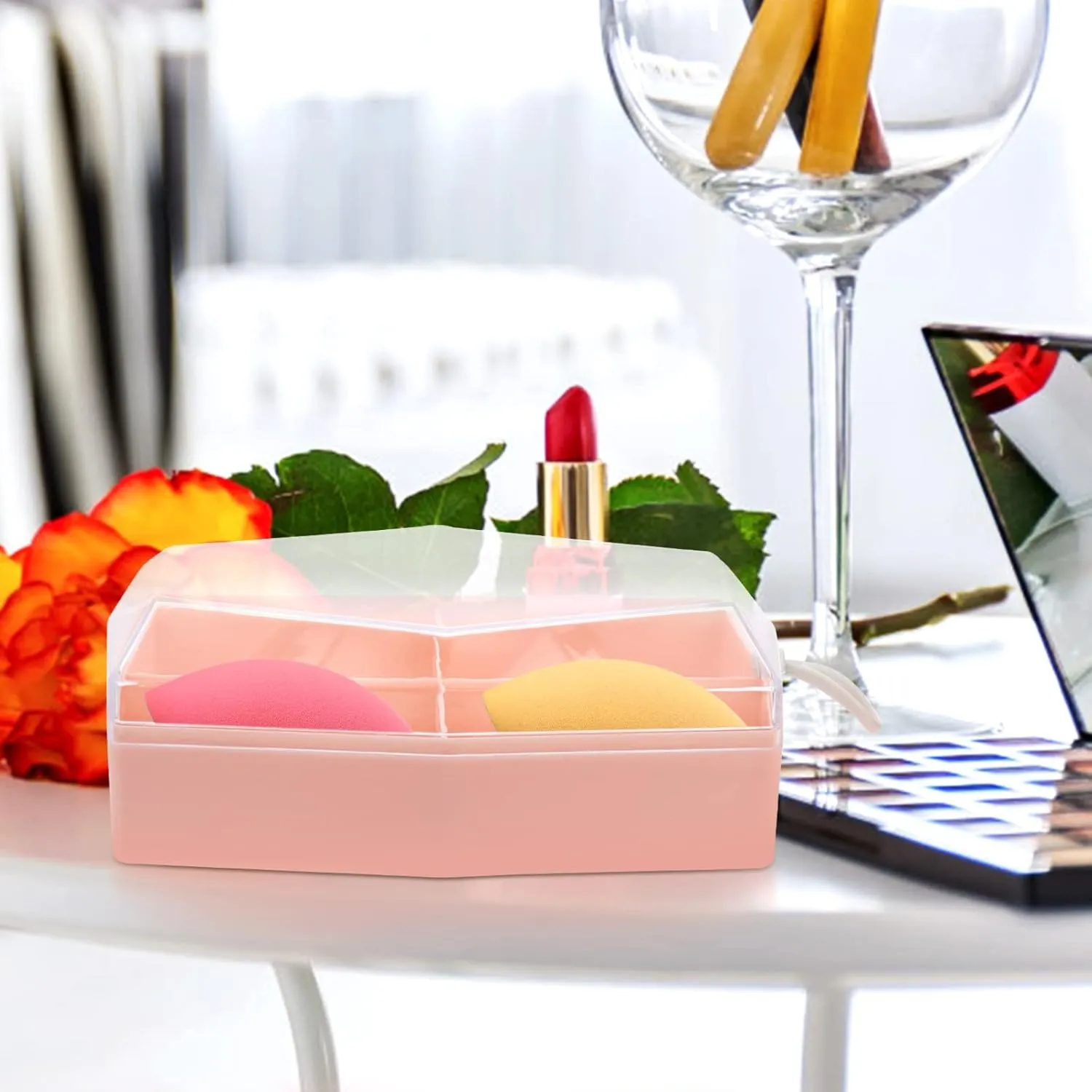 NOLITOY Sets Makeup Beauty Sponge Holder Powder Puff Set Storage Box Travel Container Moisture Lid Pcs
