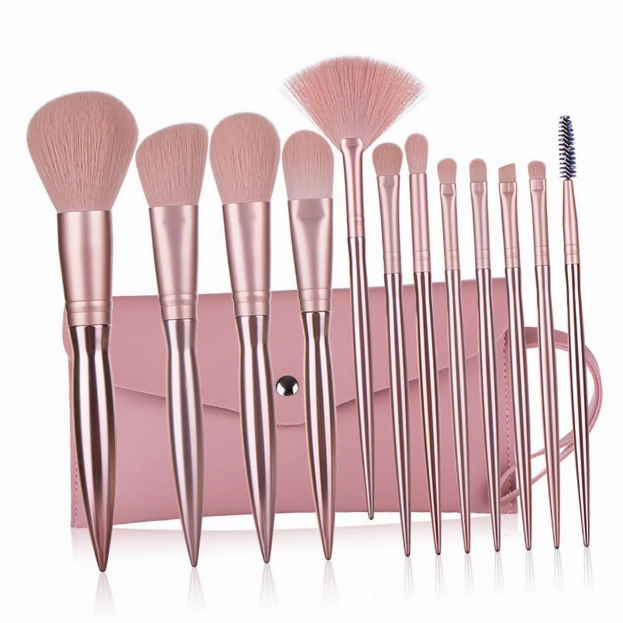 NOLITOY 12-piece Makeup Brush Set Professional Cosmetics Brush Kit Plastic Handle Storage Bag No Separation for Women
