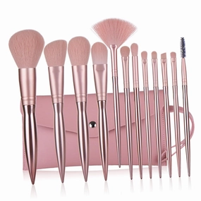NOLITOY 12-piece Makeup Brush Set Professional Cosmetics Brush Kit Plastic Handle Storage Bag No Separation for Women