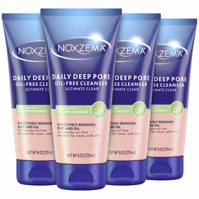 Noxzema Ultimate Clear Daily Deep Pore Oil-Free Cleanser for Soft, Smooth Skin - Noxzema Daily Face Wash for Women and Men, Noxzema Facial Cleanser for Acne Prone Skin, 6 Oz Ea (Pack of 4)