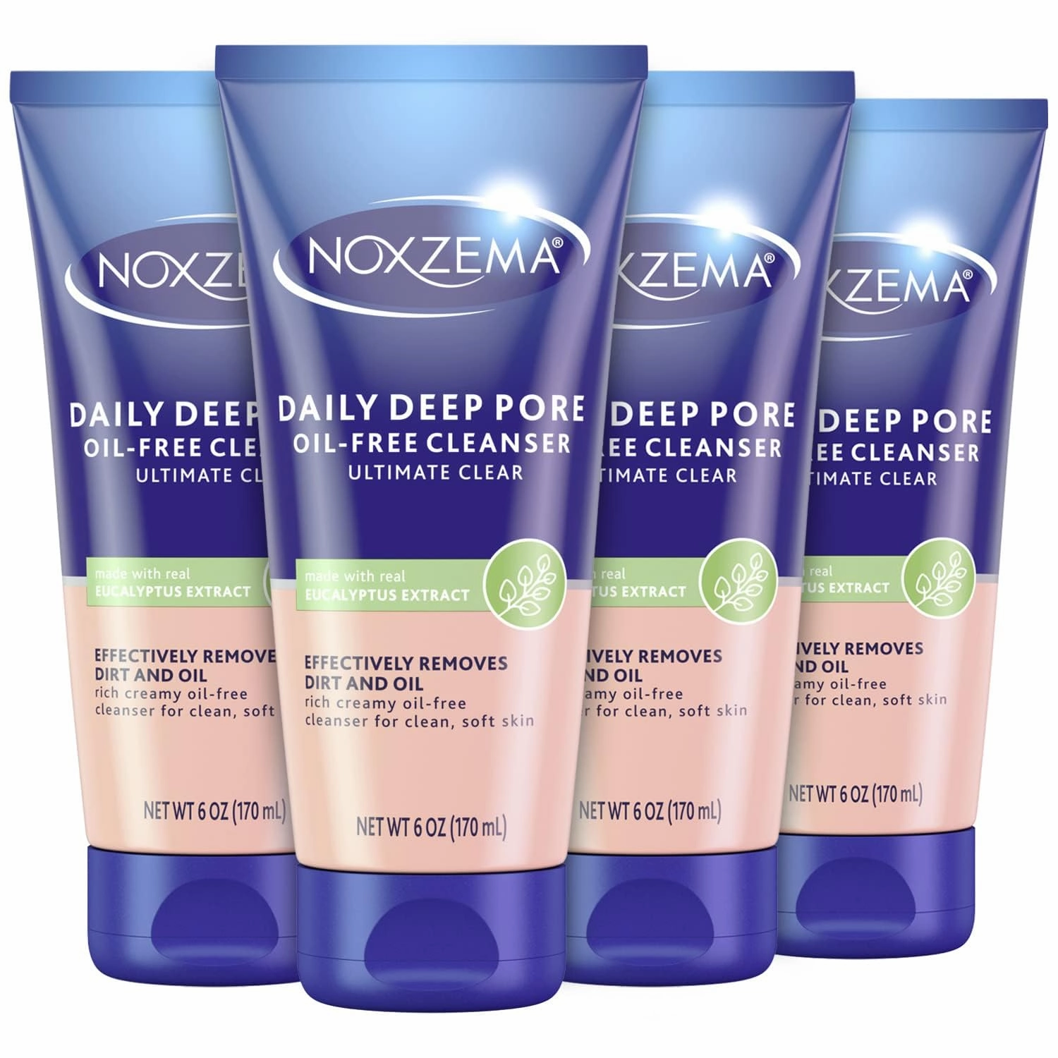 Noxzema Ultimate Clear Daily Deep Pore Oil-Free Cleanser for Soft, Smooth Skin - Noxzema Daily Face Wash for Women and Men, Noxzema Facial Cleanser for Acne Prone Skin, 6 Oz Ea (Pack of 4)