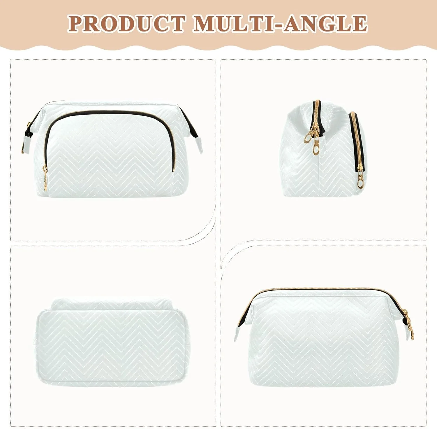 ODAWA Quilted Makeup Bag Set with 9-Piece Accessory Set, Mint Cream Traveling Makeup Bag Organizer Toiletry Bag for Cosmetics Toiletries Accessories