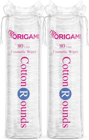Ori-gami Cotton Pads for Face Makeup Removal | Pre Makeup Cleansing | 80 Soft Round Pads - Pack of 2 (160 Pads)