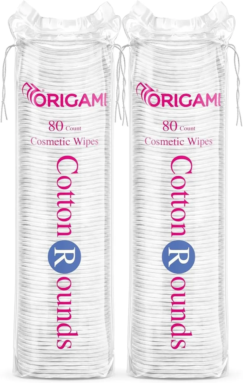Ori-gami Cotton Pads for Face Makeup Removal | Pre Makeup Cleansing | 80 Soft Round Pads - Pack of 2 (160 Pads)